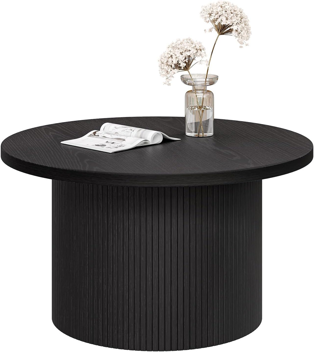 ONBRILL 31.5" Round Coffee Table, Tambour Design Coffee Tables for Livin...