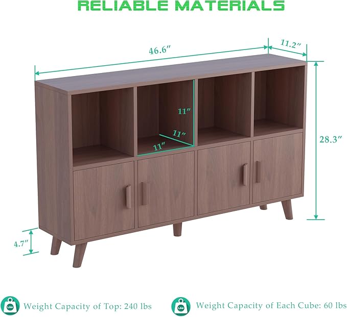 Cubby Shelf Bookcase with Doors - Wooden 8 Cubes Floor Standing Open Bookshel...