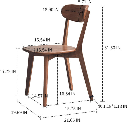 100% Solid Oak Dining Chairs Set of 4, Mid-Century Modern Dining Room Chairs, Wooden Kitchen Chairs with Curved Backrest, Walnut Brown Finish, Sillas de Comedor (4 Chairs)