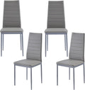 PU Dining Chairs Set of 4, Modern Kitchen & Dining Room Chairs Faux Leather Upholstered Dinner Chairs with Metal Legs for Small Space (Gray, Horizontal line)