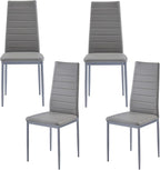PU Dining Chairs Set of 4, Modern Kitchen & Dining Room Chairs Faux Leather Upholstered Dinner Chairs with Metal Legs for Small Space (Gray, Horizontal line)