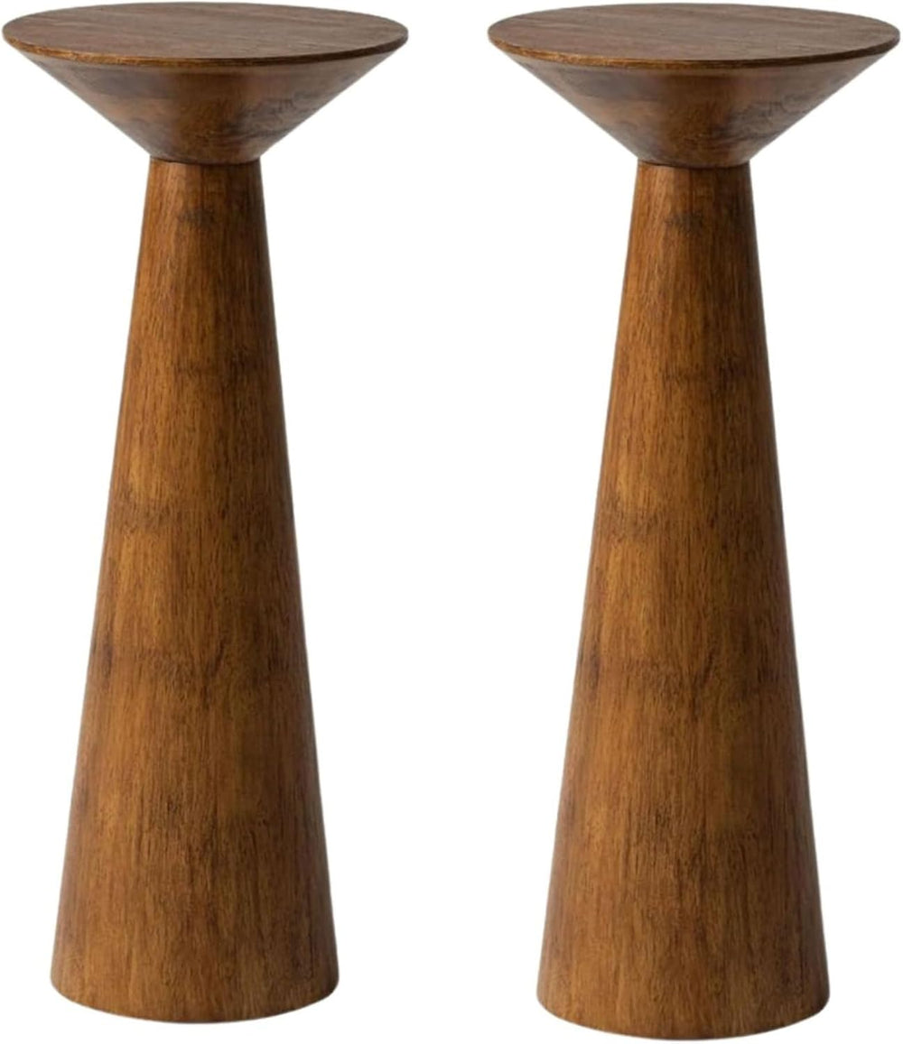 COZAYH Set of 2 22.8-Inch Tall Round Martini End Table, Walnut – Solid Pine W...