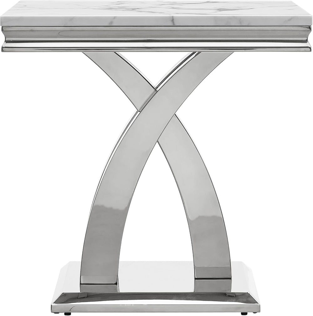 1 Piece Living Room End Table Luxury Faux Marble Sofa Side Table, Modern Whit...