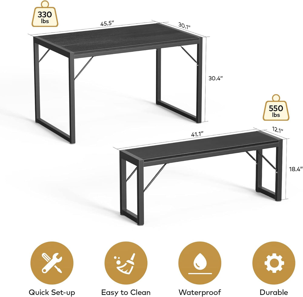 Gizoon 45.5" Dining Table Set for 4, Kitchen Table with 2 Benches Black ...