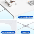 ODK 48 Inches Computer Desk for Small Spaces, Study Table for Home Office, Writing Desk with Headphone Hooks, White