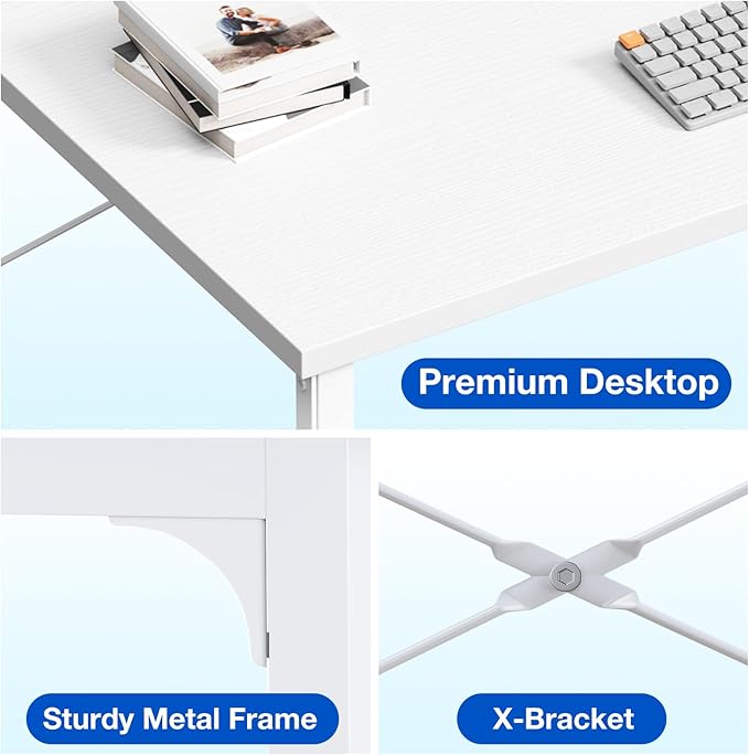 ODK 48 Inches Computer Desk for Small Spaces, Study Table for Home Office, Writing Desk with Headphone Hooks, White