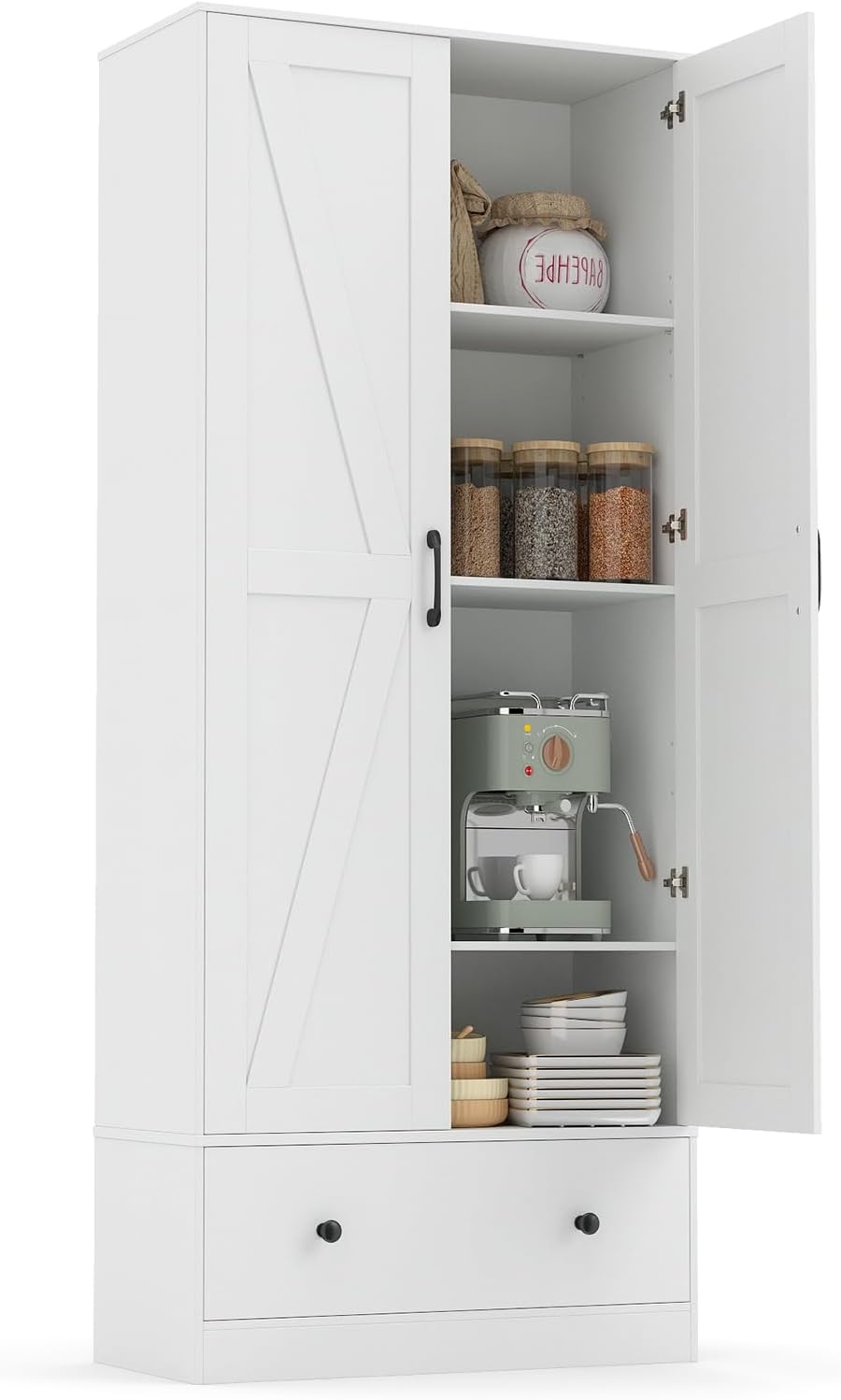 Giantex 72" Tall Kitchen Pantry Cabinet, Farmhouse Wooden Cupboard w/ 2 ...