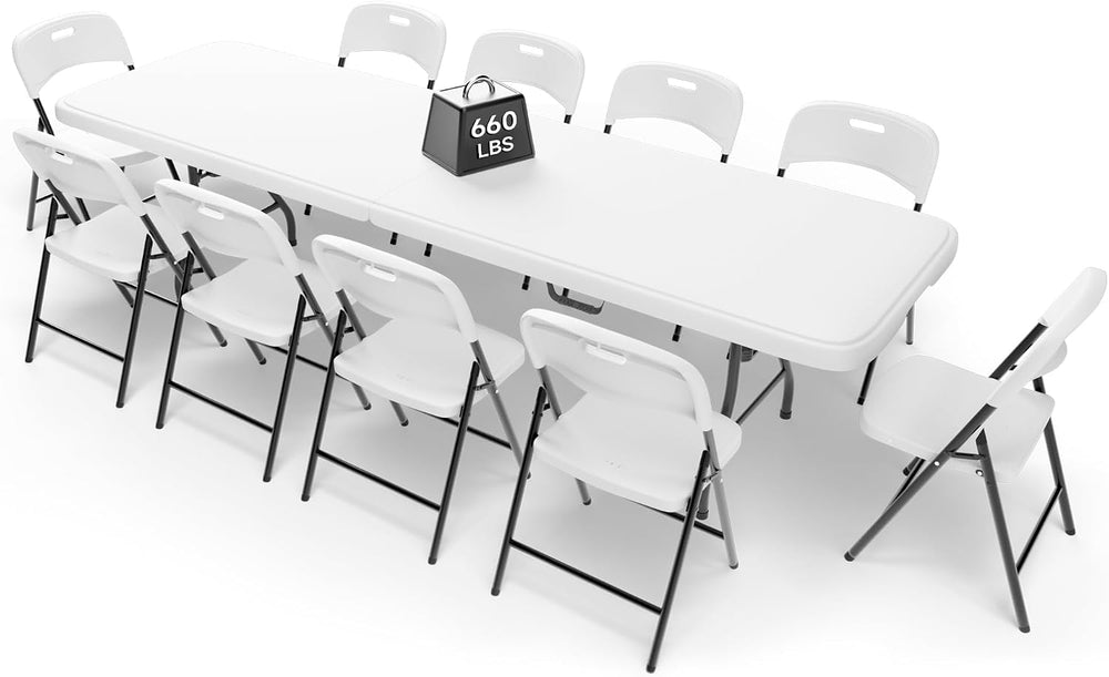 8FT Folding Table Set with 10 Folding Chairs, Heavy Duty 660 lbs Table & ...