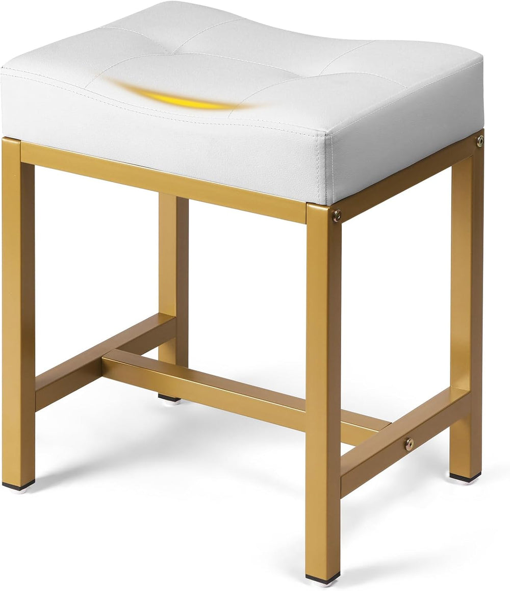 Saddle Seat Vanity Stool, Makeup Stool Chair with Metal Leg, U-Shaped PU Leat...