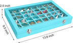 Velvet Jewelry Tray 48 Grid Jewelry Display Tray Organizer Box with Transparent Lid Rings Earrings Necklaces Pendants Display Box Suitable for Women and Girls (Light Blue)