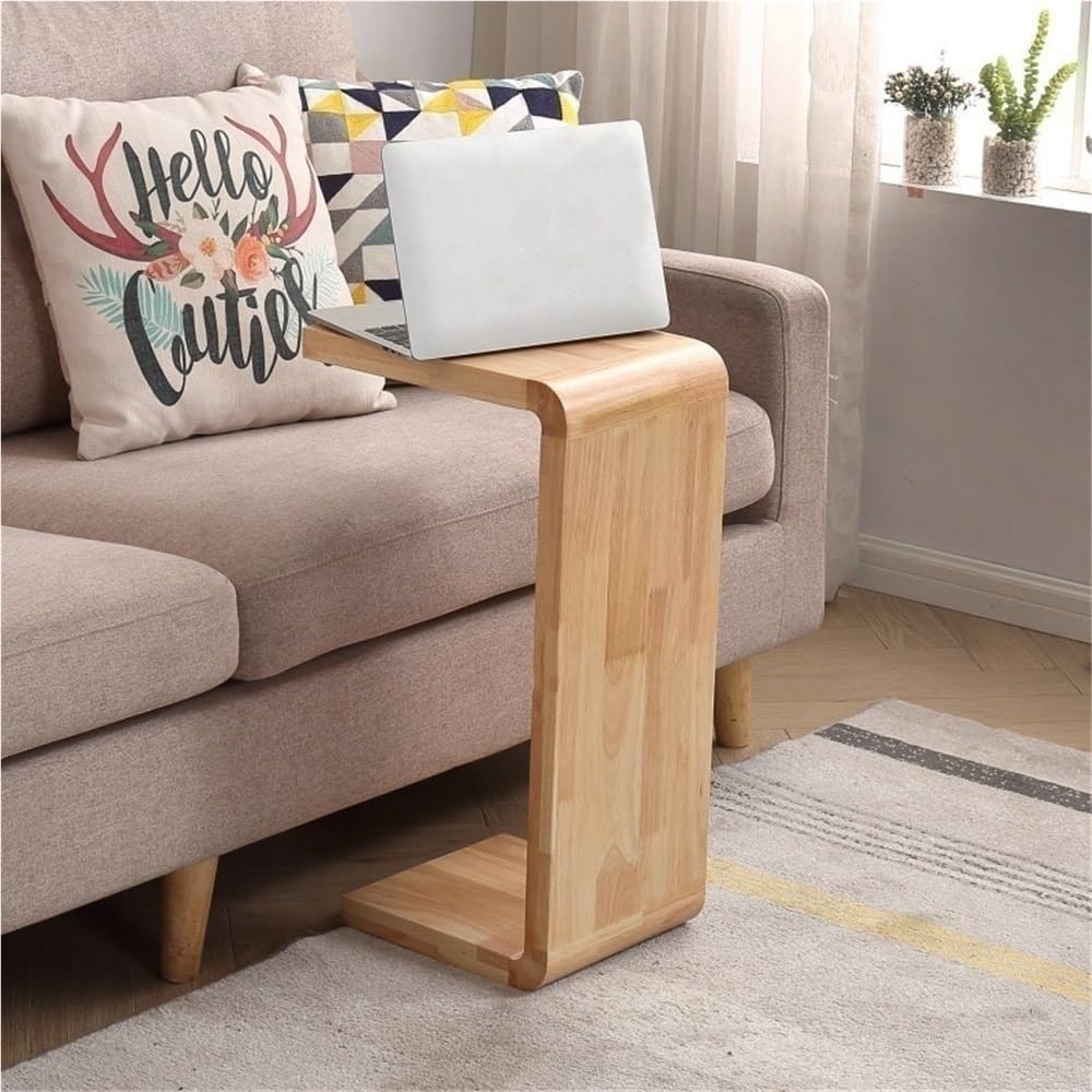 C Shaped End Table - Solid Wood Sofa Side Tables for Living Room & Home O...