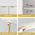 Halitaa 71”Ladder Shelf with Storage Cabinet, Wall Mounted Ladder Bookshelf | Modern Wall Mount Bookcase with Fluted Doors, Display Shelves for Living Room, Bedroom, Bathroom, Home Office, White & Gold