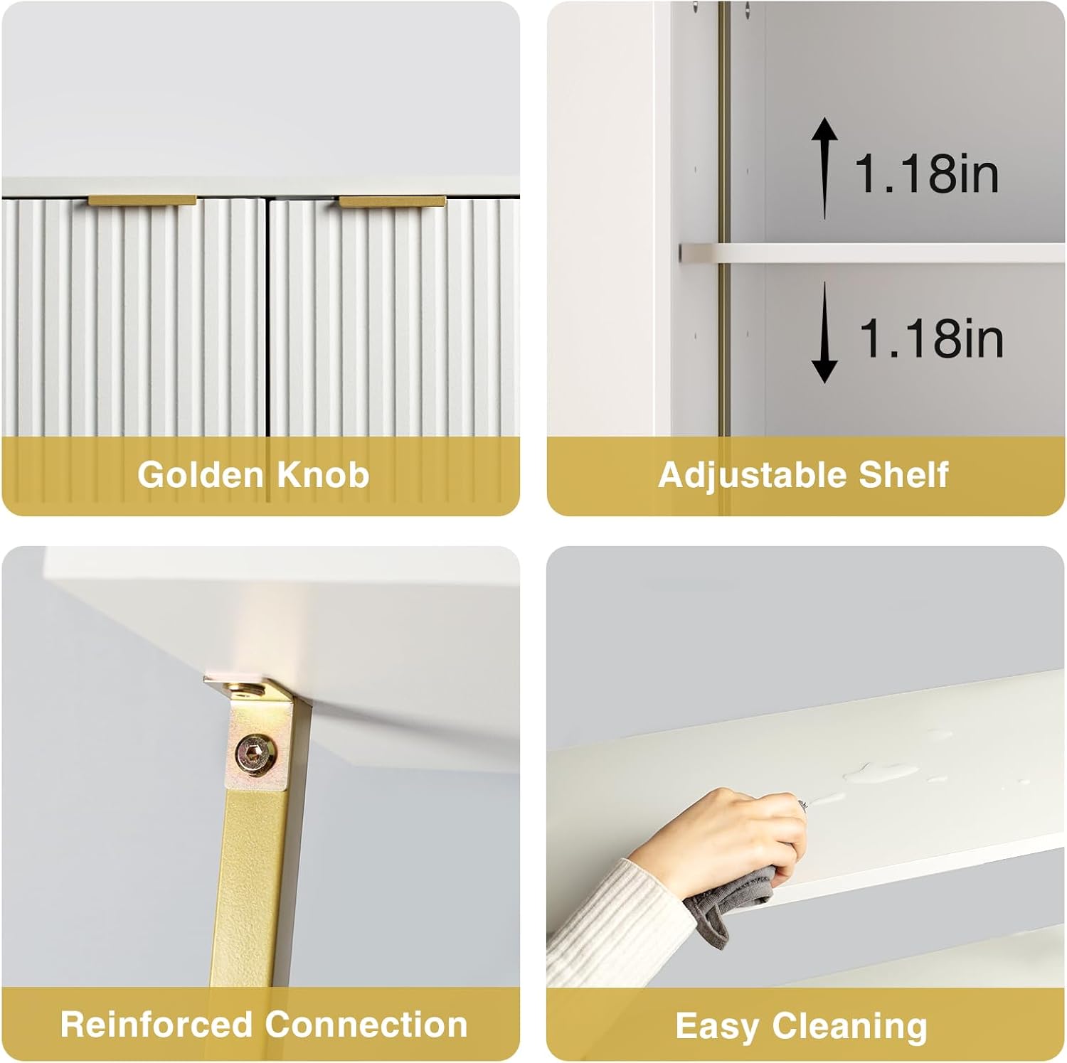 Halitaa 71”Ladder Shelf with Storage Cabinet, Wall Mounted Ladder Bookshelf | Modern Wall Mount Bookcase with Fluted Doors, Display Shelves for Living Room, Bedroom, Bathroom, Home Office, White & Gold
