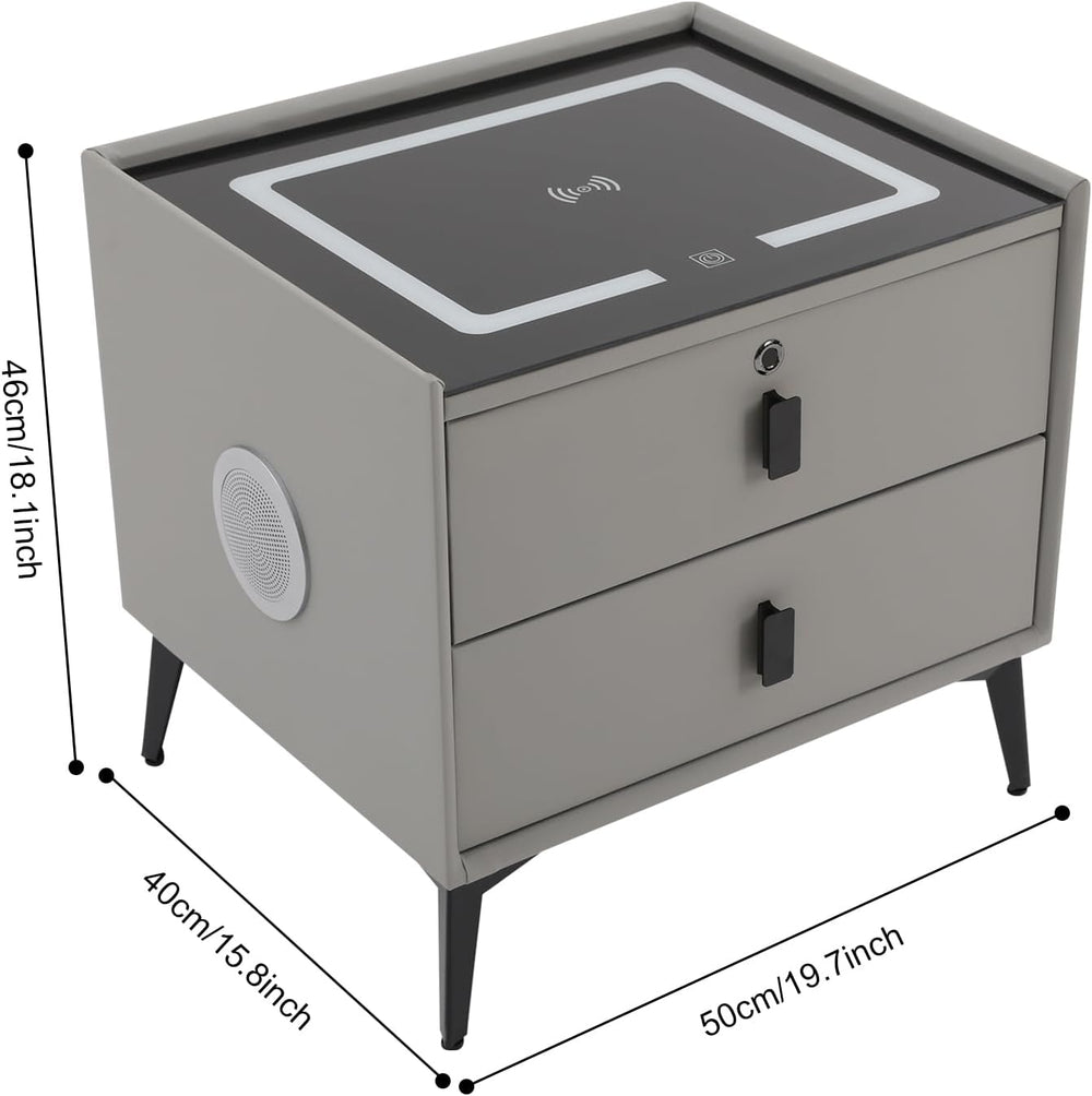 3 Color LED Nightstand with Wireless Charging Station & USB Ports, 2 Draw...