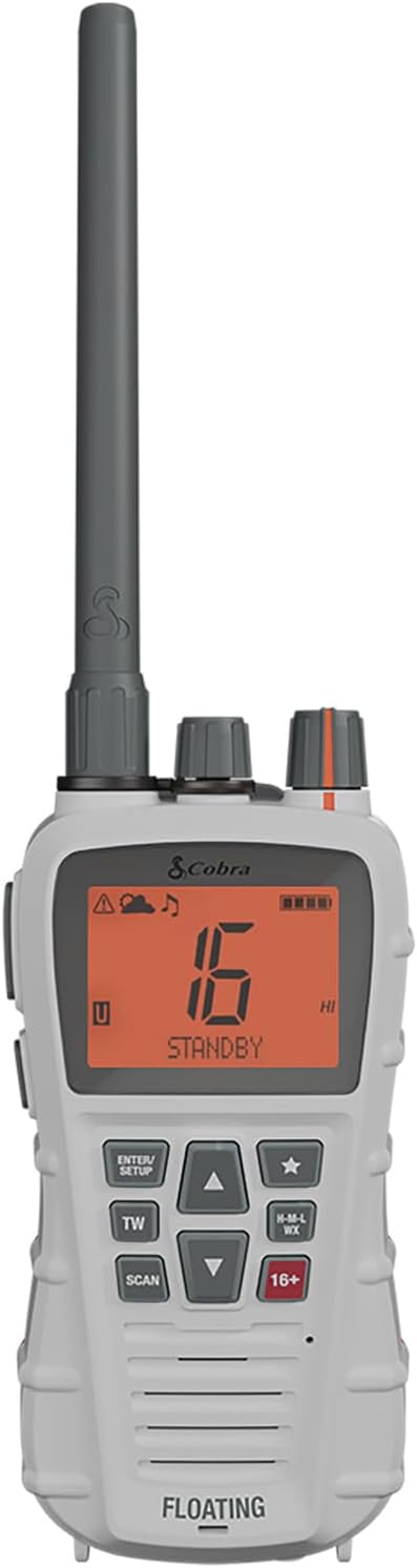 Cobra BlueBound 350 VHF Handheld Marine Radio - White, 6-Watt, Floats
