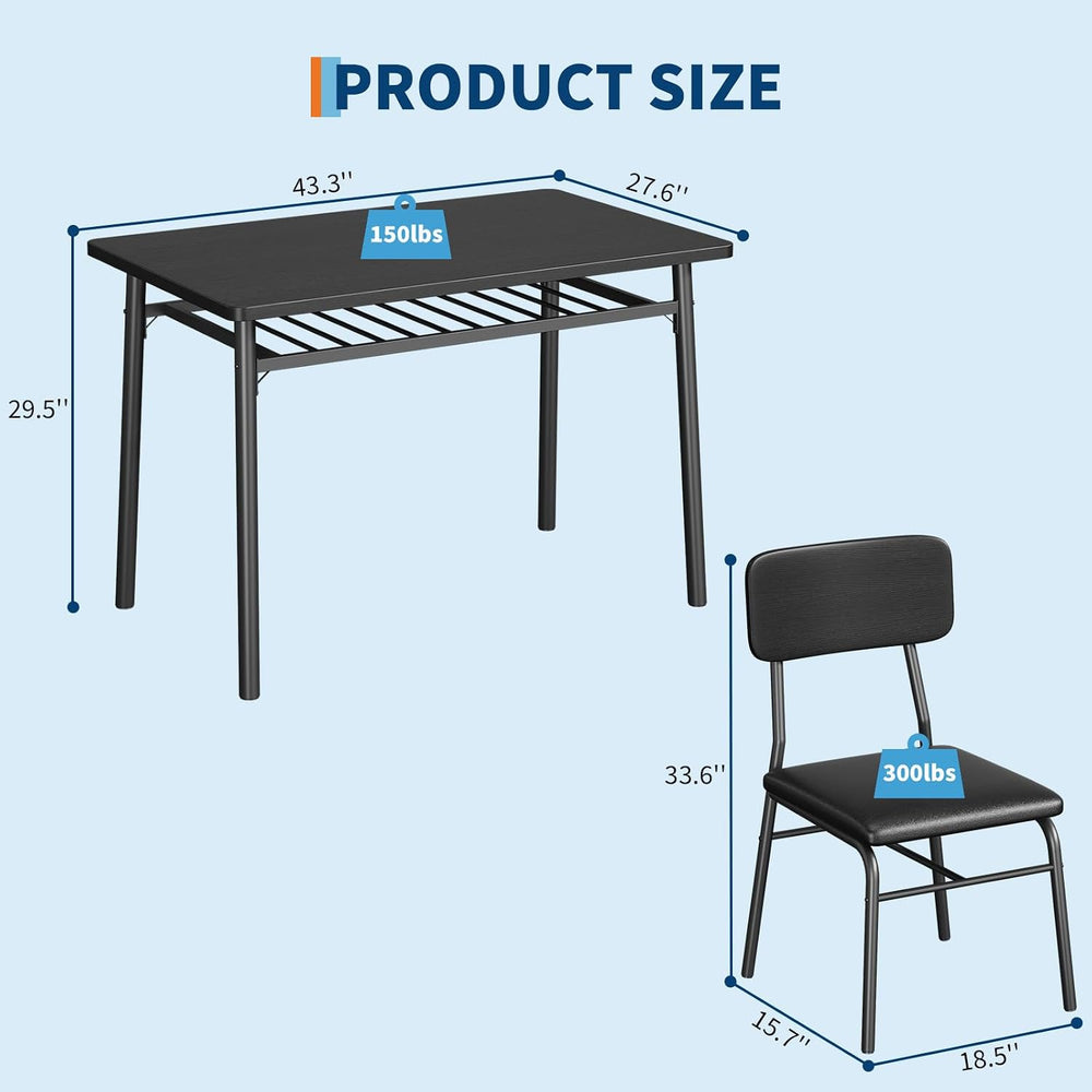 GarveeHome Dining Table Set for 4 with Storage Rack, Black | 5-Piece Kitchen ...