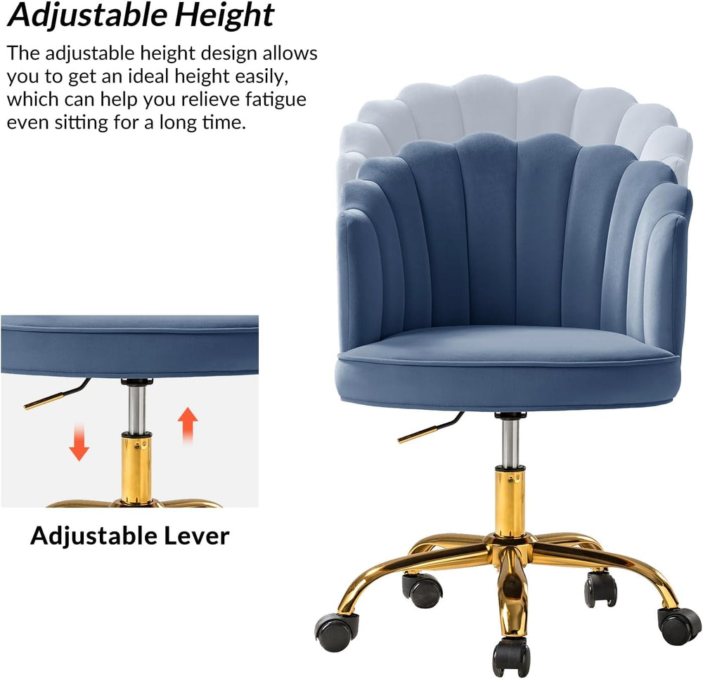HULALA HOME Velvet Home Office Desk Chair with Gold Base, Slate-Blue | Adjust...