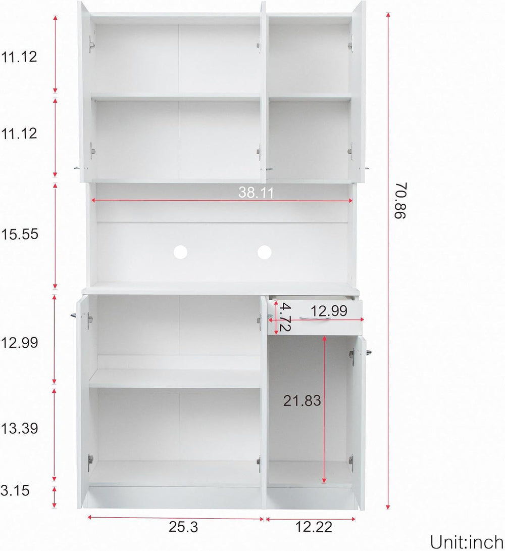 70.87" Tall Kitchen Pantry Storage Cabinet, Freestanding Wood Hutch with...