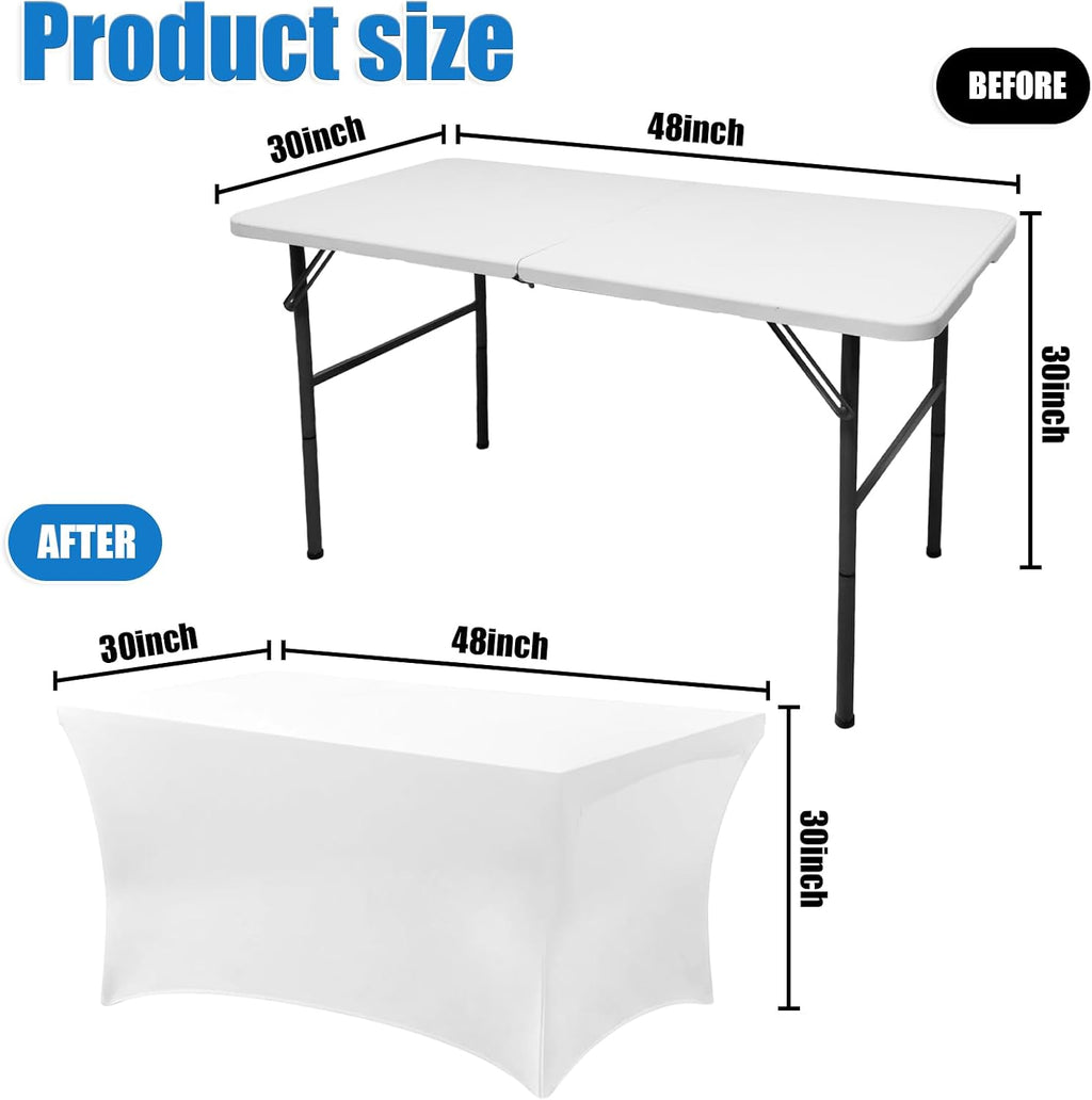 Gocamptoo 4FT Folding Table with Stretch Table Cover,Heavy Duty Plastic Portable Folding Table, 48" Indoor Outdoor Foldable Utility Table for Party, Picnic, BBQ, Buffet, Vendor Booth & Camping （White)