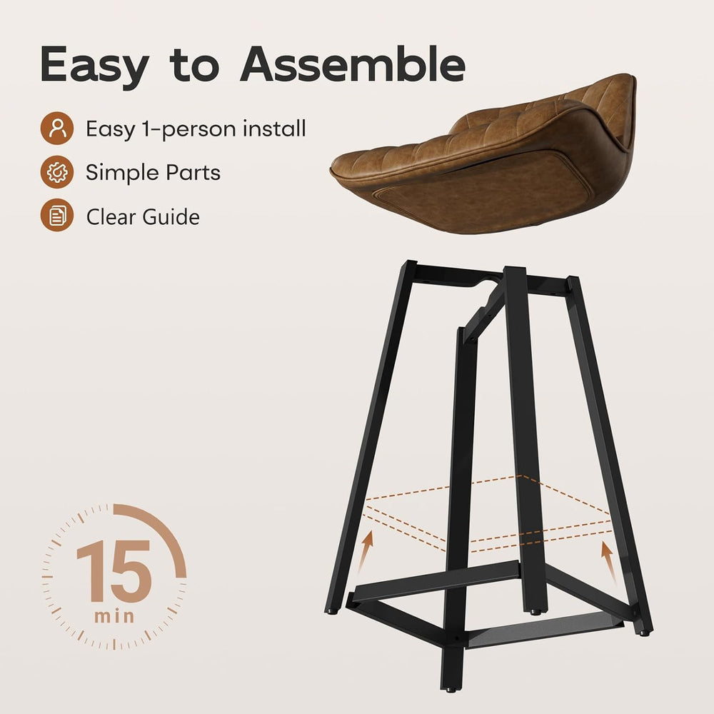 26" Brown Counter Height Bar Stools Set of 4, for Kitchen Island | Curve...