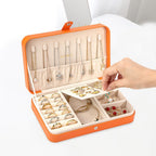 LANDICI Small Jewelry Box for Women Girls, PU Leather Travel Jewelry Case, Portable Jewelry Organizer Storage Holder Display for Ring Earrings Necklace Bracelet Bangle Men Kids Gift, Orange
