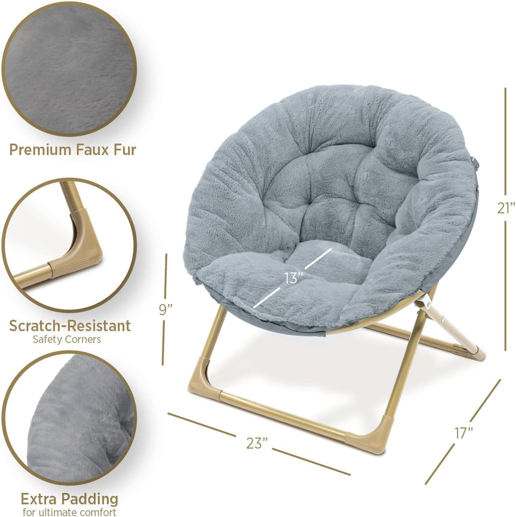 Milliard Mini Cozy Chair for Kids, Sensory Faux Fur Folding Saucer Chair for Toddlers, Grey