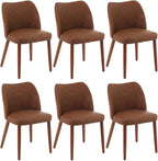 Dining Chair Set of 6, Leather Upholstered Dining Chair with Wood Legs, Wing Backrest, Wooden Kitchen Chair, Kitchen Chairs with Thick Cushions for Dining Room, Living Room, Brown