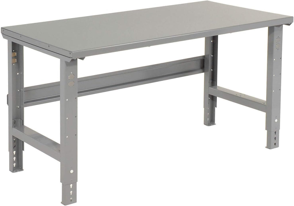 Global Industrial Adjustable Height Workbench C-Channel Leg, 48" W x 30" D, 1-3/4" Steel Top with Square Edge, 2000 Lbs. Capacity, Gray, Industrial Workbench