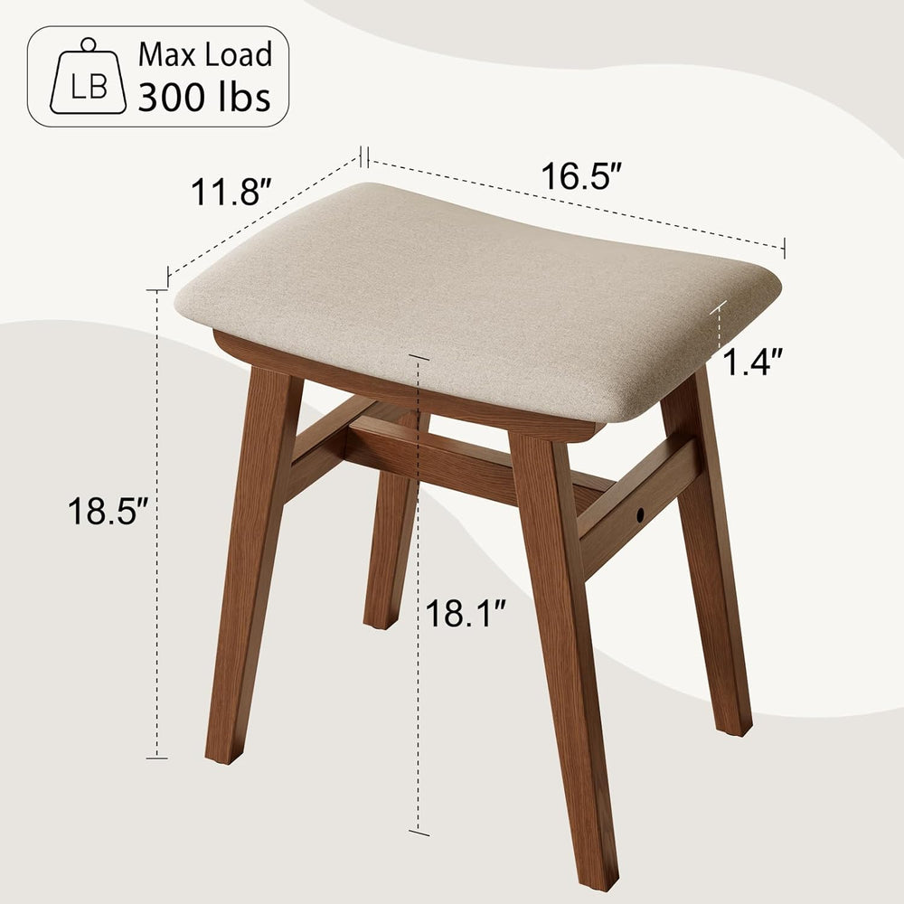 Muwuele Solid Wood Vanity Stool, Compact Makeup Chair with Saddle Cushion, Li...