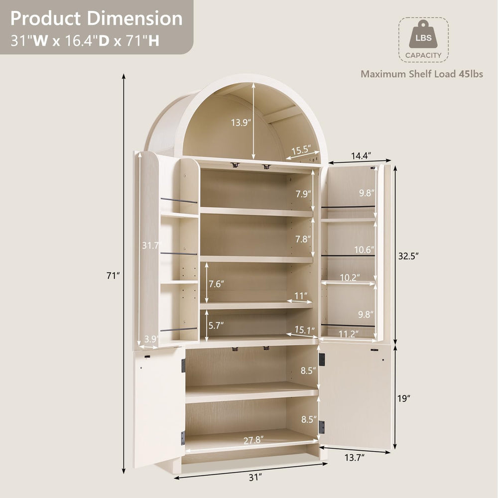 IFGET 71" Tall Arched Kitchen Pantry, Modern Fluted Wood Storage Cabinet...