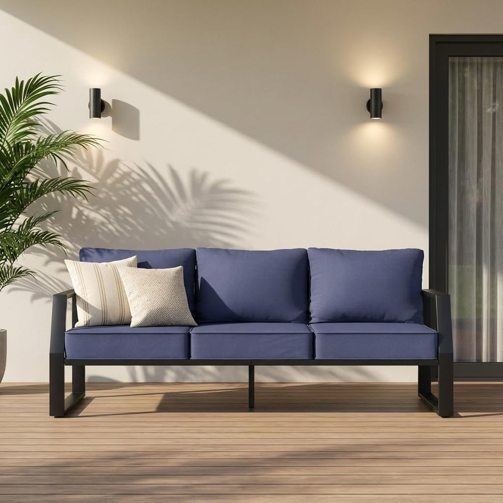 Oversized Outdoor Modern Patio Sofa for 3, 5" Thick Cushions, Deep Seat ...