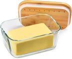 Glass Butter Dish With Sealed Lid - Large Tray for Refrigerator and Outdoor Use - Dishwasher Safe
