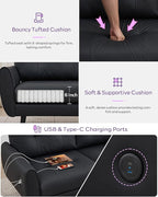 TYBOATLE 3 Seat L Shaped Leather Sectional Couches for Living Room, Faux Leather Couch w/USB & Type-C Charging Port, Small Sectional Sofa w/Deep-Seat Chaise (Black)