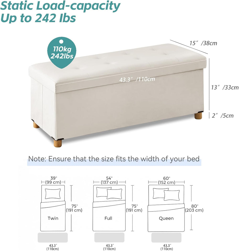 BRIAN & DANY 43 Inches Folding Storage Ottoman Bench, Ottoman with Storag...