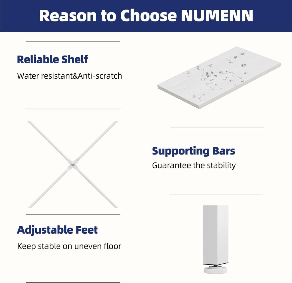 NUMENN Triple Column 5 Tier Bookshelf with 14 Adjustable Shelves, White | Metal Frame & Wood Shelves, Open Freestanding Storage Unit with Supporting Bars for Bedroom, Living Room and Home Office