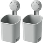 LEVERLOC Powerful Suction Toothbrush Holder 2 Pack, Removable Drill-Free Wall Shower Holder for Toothbrush, Toothpaste, Razor, Self-draining Suction Cup in Shower, Kitchen Tableware Organizer, Gray