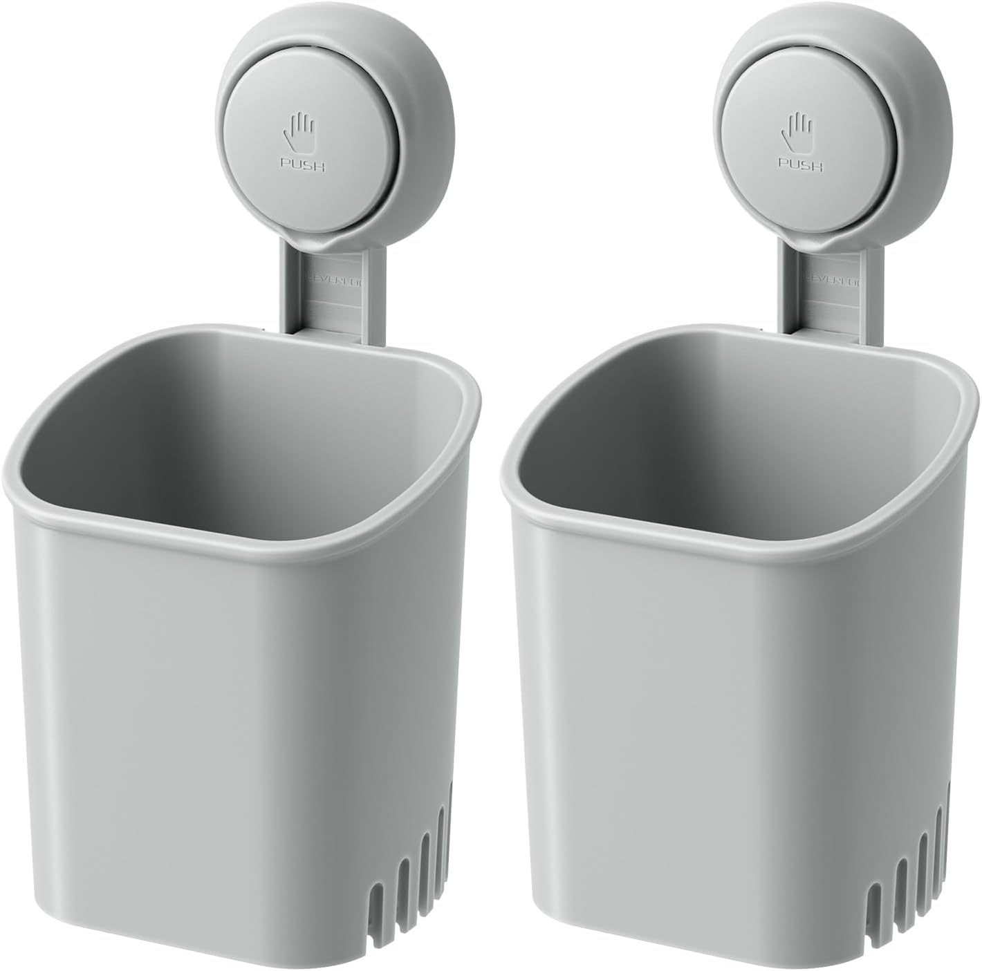 LEVERLOC Powerful Suction Toothbrush Holder 2 Pack, Removable Drill-Free Wall Shower Holder for Toothbrush, Toothpaste, Razor, Self-draining Suction Cup in Shower, Kitchen Tableware Organizer, Gray