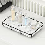 Vanity Tray Makeup Organizer Cosmetics Storage Bathroom Skincare Organizer Countertop Display Rack in Dresser Stainless Steel Shelf Marble Print Ceramic Trays