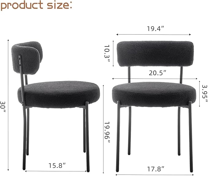 Boucle Dining Chairs Set of 2, Mid Century Modern Dining Room Chairs with Met...