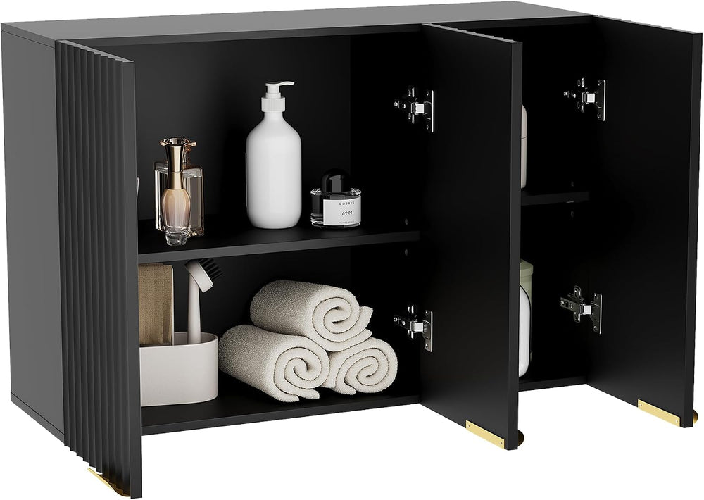 ChooChoo Bathroom Wall Cabinet, Laundry Room Cabinet with 3 Fluted Doors