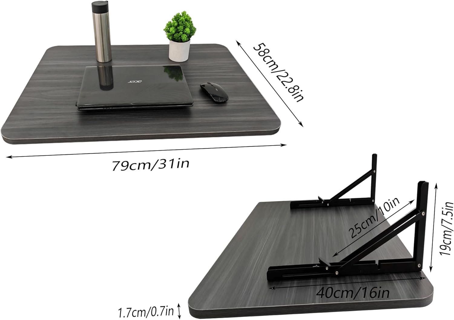 31" x 22.8" Wall Mounted Folding Desk, Floating Shelf Storage Table with Foldable Stand for Folding Tables for Balcony, Laundry, Kitchen, Home Office, Bedroom & Living Room (Grey)