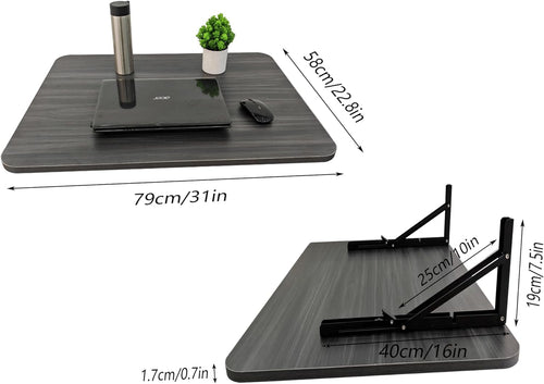 31" x 22.8" Wall Mounted Folding Desk, Floating Shelf Storage Table with Foldable Stand for Folding Tables for Balcony, Laundry, Kitchen, Home Office, Bedroom & Living Room (Grey)