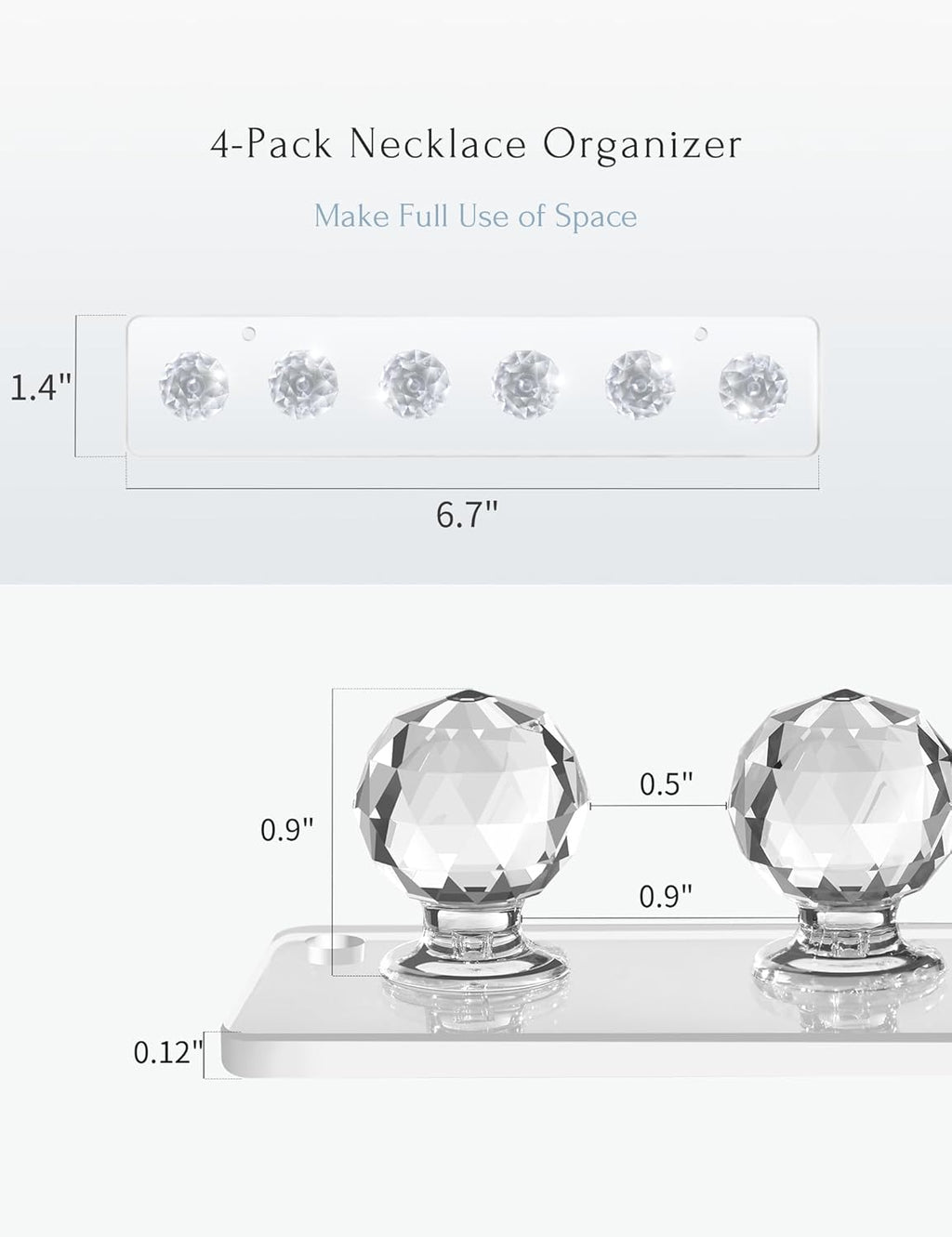 Heesch Necklace Hanger, Acrylic Necklace Holder, Necklace Organizer Wall Mount, Jewelry Hooks for Necklaces, Bracelets, Chains (4-pack Clear Short)