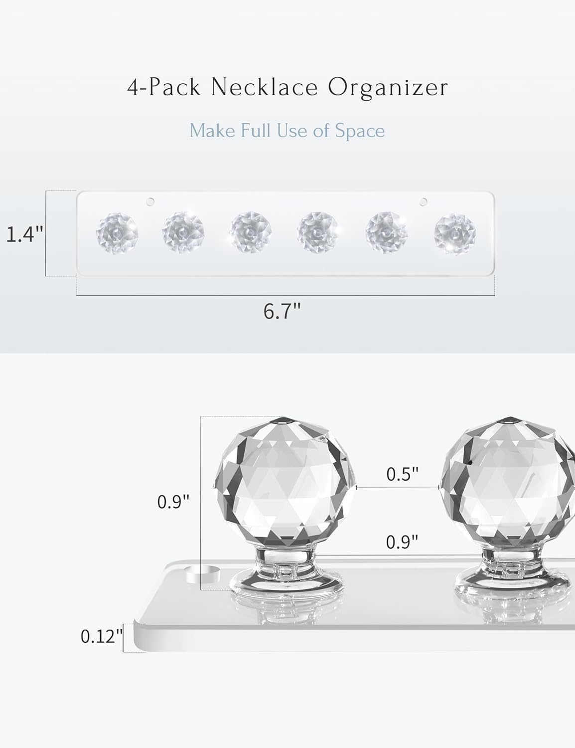 Heesch Necklace Hanger, Acrylic Necklace Holder, Necklace Organizer Wall Mount, Jewelry Hooks for Necklaces, Bracelets, Chains (4-pack Clear Short)