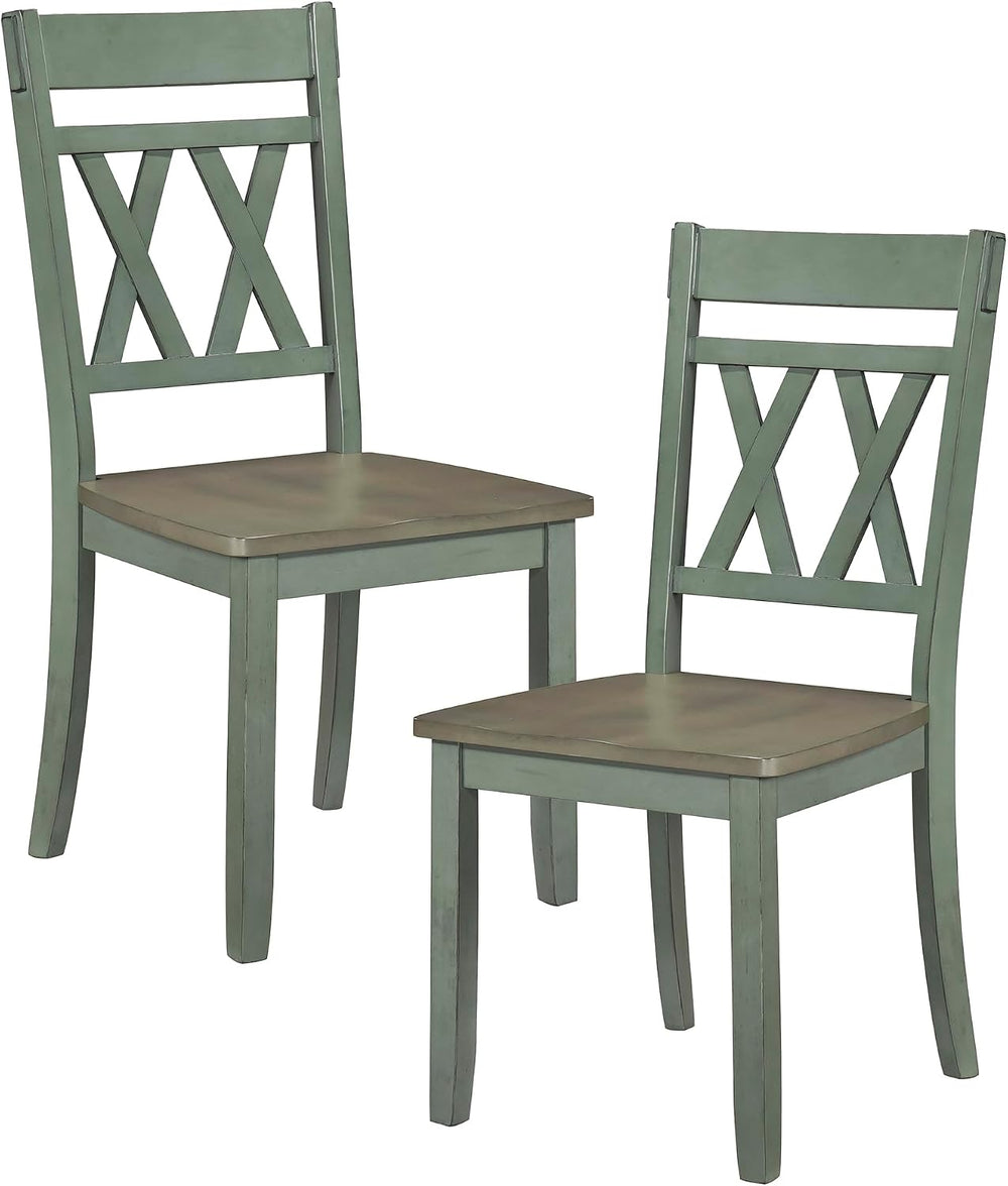 Lexicon Wood Dining Chair, Set of 2, Greywash/Antique Teal | Double Cross Bac...