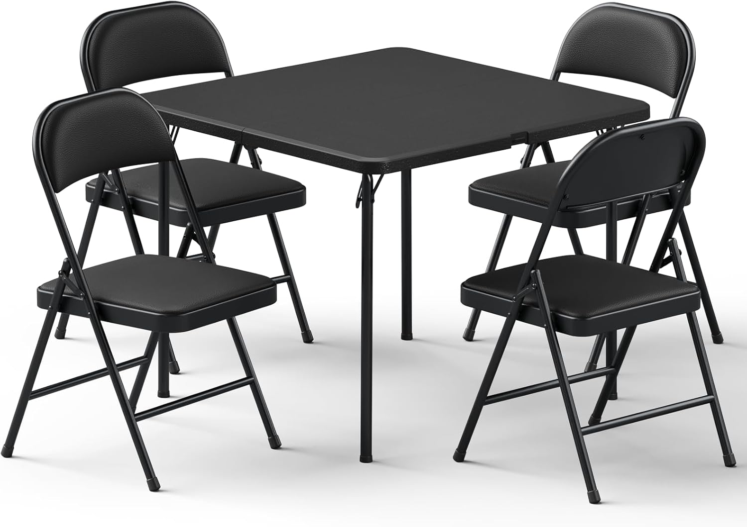 Folding Table and Chairs Set for 4, 36 Inch Foldable Card Table with Carrying Handle & 4 PU Leather Padded Folding Chairs, Portable Indoor Outdoor Dining Table Set for Picnic, Camping, RV, Game Night