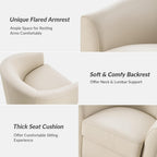 HULALA HOME Genuine Leather Swivel Barrel Chair, Round Swivel Accent Chair with Solid Wood Base, No Assembly Required, Beige