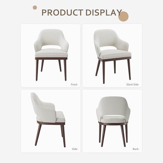 Wooden Dining Chairs Set of 6, Modern Fabric Upholstered Dining Room Chair, Kitchen Side Chairs, Farmhouse Dinner Chair with Open Back for Kitchen, Beige