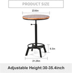 Vintage Bar Table 30-35.4inch Height Adjustable Industrial Bistro Table Retro Dinning Table for Kitchen Coffee House Pub Swivel Wooden Top