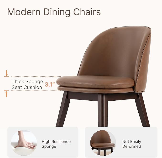 Wooden Dining Chairs Set of 2, Faux Leather Upholstered Modern Dining Room Ch...
